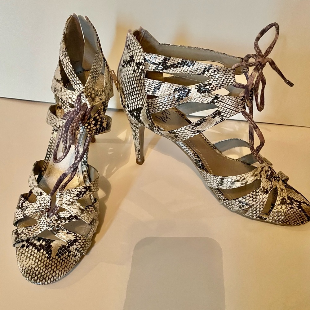 IMPO Snakeskin Heels with Cross Straps and back zipper